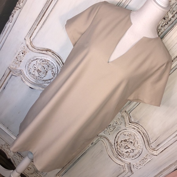 AEL Amy Enjoy Life Minimalist Short Sleeved Deep V Neck Full Cut Sheath Dress - Picture 3 of 13